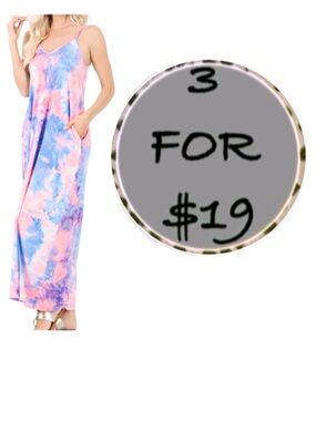 3/$19 Zenana Outfitters tie dye sleeveless tank maxi dress